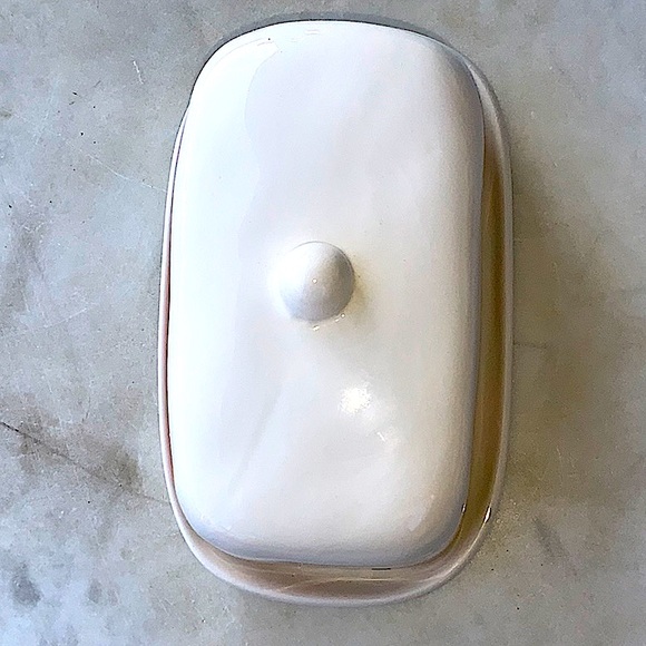 RAE DUNN SPREAD COVERED BUTTER DISH RED BLACK PLAID BAND 1 1/4TH LB 2PC - Picture 6 of 10